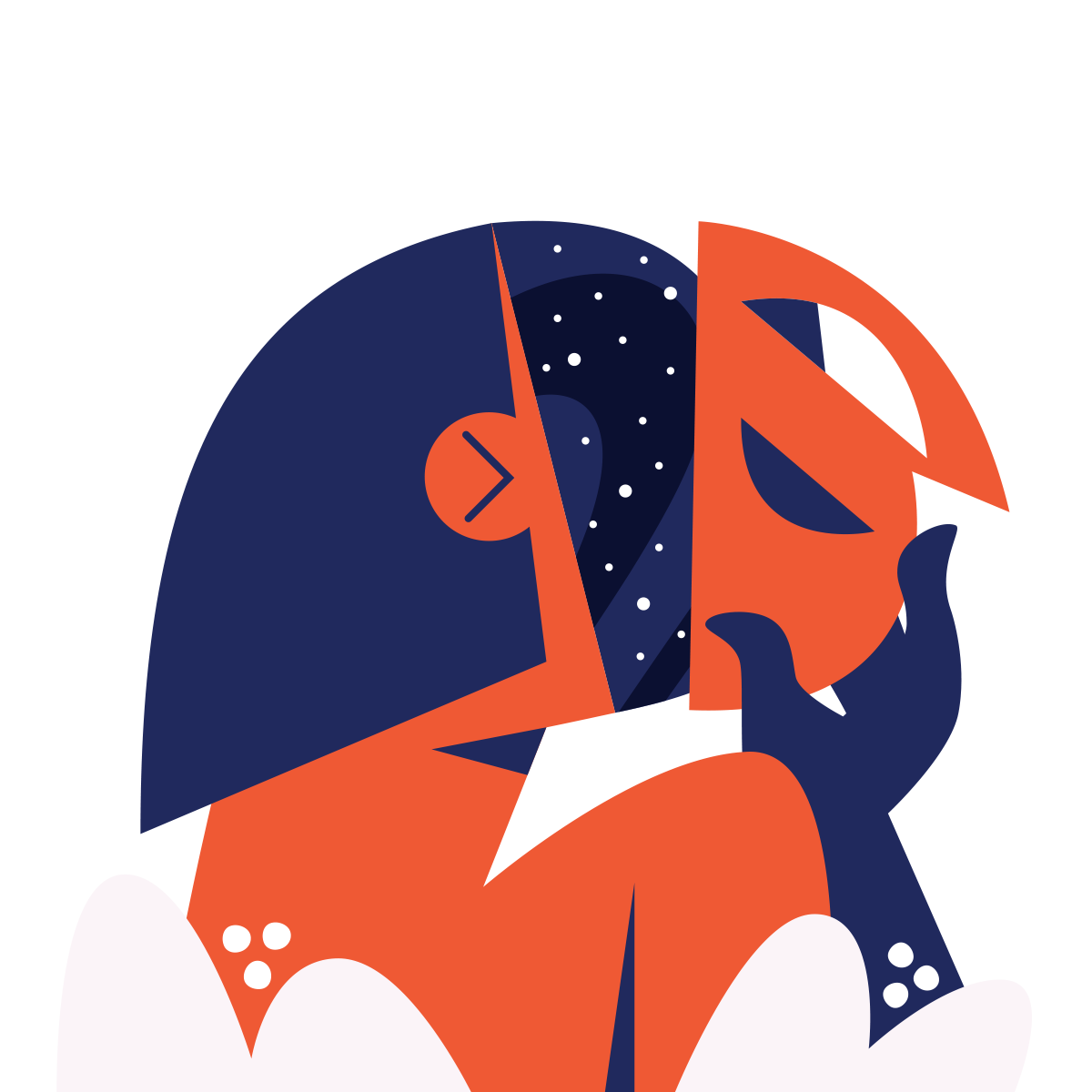 An illustration of a character removing their face to reveal a galaxy